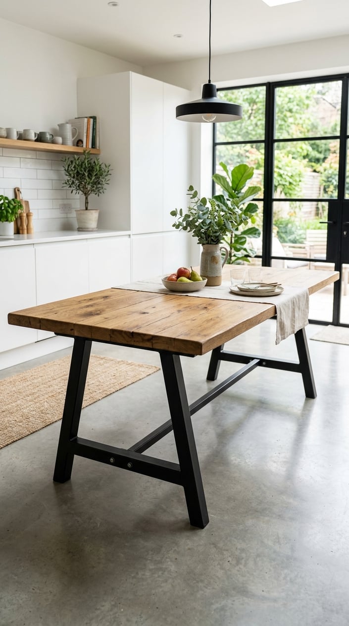 Modern kitchen with white cabinets, wood countertops, open shelves holding dishes and glassware, a sink, and a window letting in natural light.